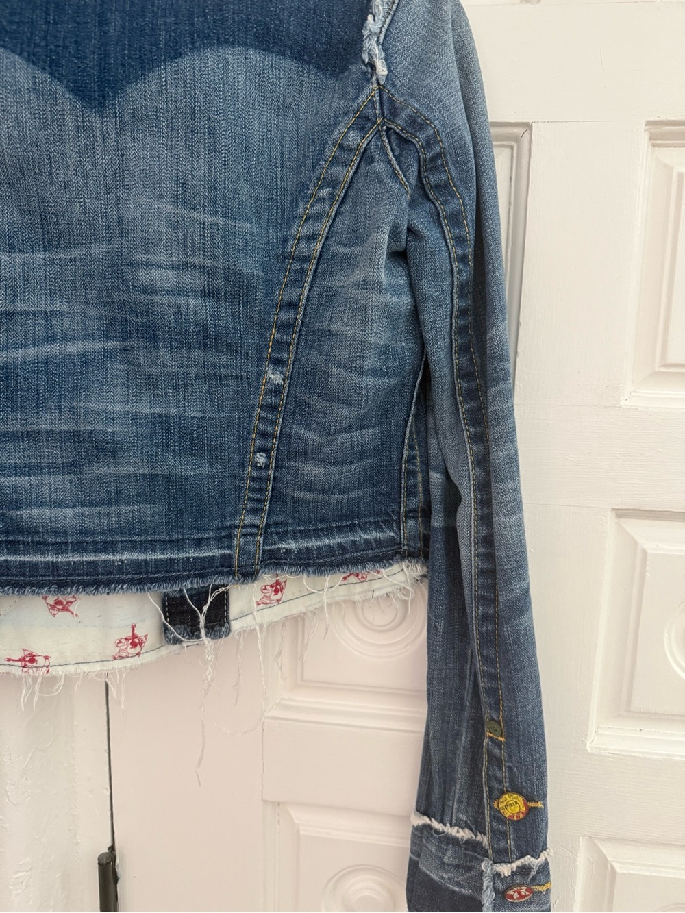 Rare Y2K True Religion Distressed Cropped Denim Jacket XS - Picture 13 of 13
